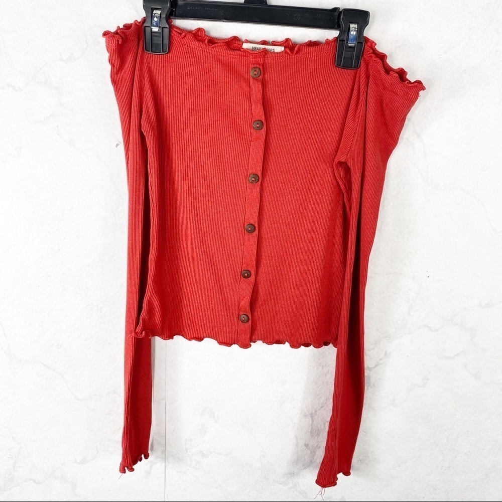 [Heart & Hips] Red Ruffed Off Shoulder Crop